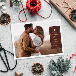 Invitación Con Relieve Metalizado Foil Rustic Tree Woodgrain Christmas Photo Card
