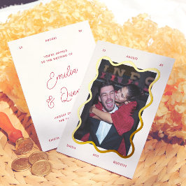 Invitación Con Relieve Metalizado Foil Wavy Frame Retro Photo Wedding