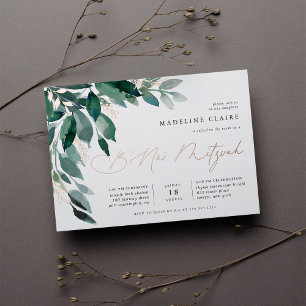 Invitación Con Relieve Metalizado Foliage Abundante B'Nai Mitzvah