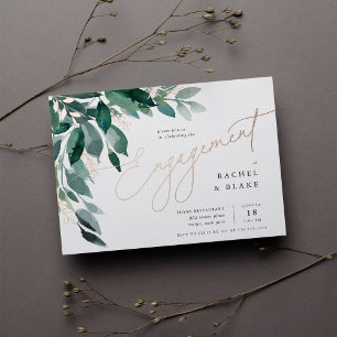 Invitación Con Relieve Metalizado Foliage Abundante   Parte de compromiso