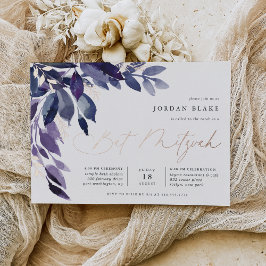 Invitación Con Relieve Metalizado Foliage Abundante | Violeta Botánica Bat Mitzvah