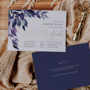 Invitación Con Relieve Metalizado Foliage Abundante   Violeta Botánica Bat Mitzvah