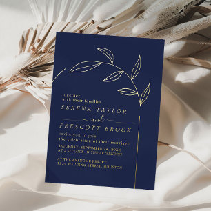 Invitación Con Relieve Metalizado Foliage Arch Script Wedding Real Foil Invitation