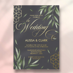 Invitación Con Relieve Metalizado Foliage de acuarela moderna Acentos geométricos au