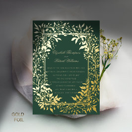 Invitación Con Relieve Metalizado Foliage de Moody Forest Elegant Boda Clásico de Or
