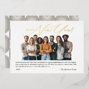Invitación Con Relieve Metalizado Folio Saludos de Año Nuevo Foto con Art Deco