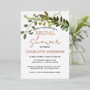 Invitación Con Relieve Metalizado Follaje de jardín Verde Enredaderas Despedida de s