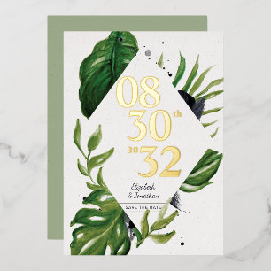 Invitación Con Relieve Metalizado Follaje de jungla tropical moderno salvar la fecha
