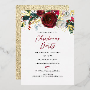 Invitación Con Relieve Metalizado Follaje festivo de Navidad rojo dorado fiesta