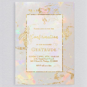 Invitación Con Relieve Metalizado fondo de ópalo Confirmación