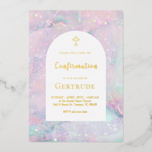 Invitación Con Relieve Metalizado fondo de piedra preciosa Confirmación