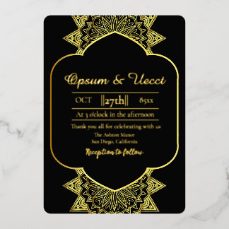 Invitación Con Relieve Metalizado Fondo Floral Elegante Boda Oro Hoja de Oro