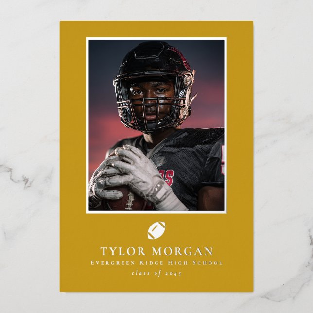Invitación Con Relieve Metalizado Football Graduation Photo Golden Grad Announcement (Anverso)