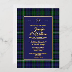 Invitación Con Relieve Metalizado Forbes Clan Tartan Plaid Weddi