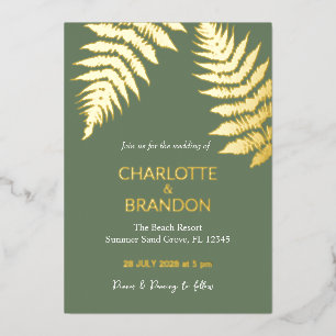 Invitación Con Relieve Metalizado Forest Green Fermes Boda Gold