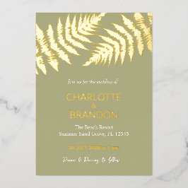 Invitación Con Relieve Metalizado Forest Green Fermes Boda Gold