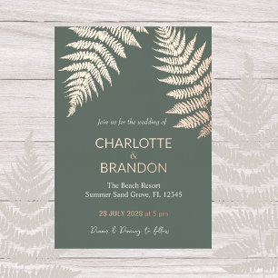 Invitación Con Relieve Metalizado Forest Green Fermes Boda Gold