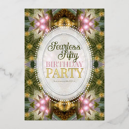 Invitación Con Relieve Metalizado Forest Magic Green Gold Pink Party