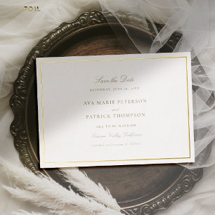 Invitación Con Relieve Metalizado Formal Clásico Marco de Bodas de Oro Save the Date