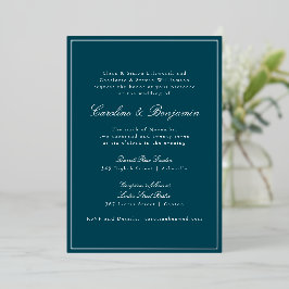Invitación Con Relieve Metalizado Formal Classic Teal Silver Border Elegant Wedding 