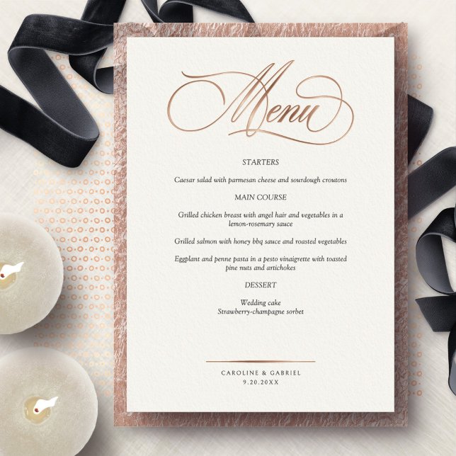 Invitación Con Relieve Metalizado Formal Script Calligraphy Wedding Menu (Subido por el creador)