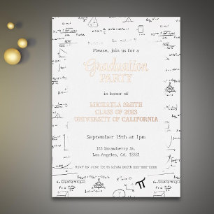 Invitación Con Relieve Metalizado Fórmulas Matemáticas Elegantes Graduación Universi