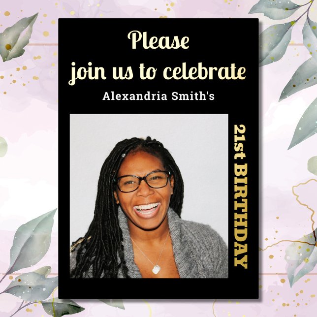 Invitación Con Relieve Metalizado Foto 21º cumpleaños Oro Negro (Subido por el creador)