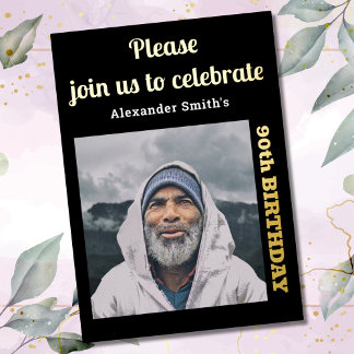 Invitación Con Relieve Metalizado Foto 90 cumpleaños oro negro