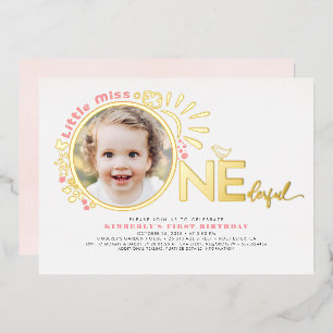 Invitación Con Relieve Metalizado Foto adorable cumpleaños de Little Miss Onederful