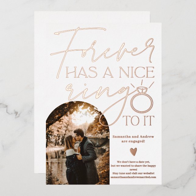 Invitación Con Relieve Metalizado Foto arco de compromiso anillo para siempre blanco (Anverso/Reverso)