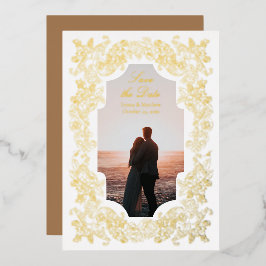 Invitación Con Relieve Metalizado Foto Barroco Save the Date