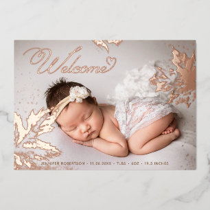 Invitación Con Relieve Metalizado Foto Bienvenida Bebé Rosa Relieve metalizado dorad