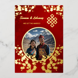 Invitación Con Relieve Metalizado Foto Boda tibetano con flores de cerezo