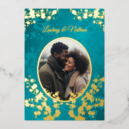 Invitación Con Relieve Metalizado Foto Boda Turquoise de Cherry Blossom