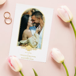 Invitación Con Relieve Metalizado Foto con efecto de arco dorado elegante para boda
