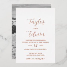 Invitación Con Relieve Metalizado Foto contemporánea simple Boda moderno Rosa oro