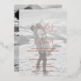 Invitación Con Relieve Metalizado Foto contemporánea simple Boda moderno Rosa oro