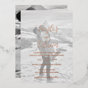 Invitación Con Relieve Metalizado Foto contemporánea simple Boda moderno Rosa oro