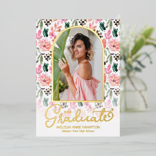 Invitación Con Relieve Metalizado Foto de Arco de Moda en Fiesta de Graduación Flora