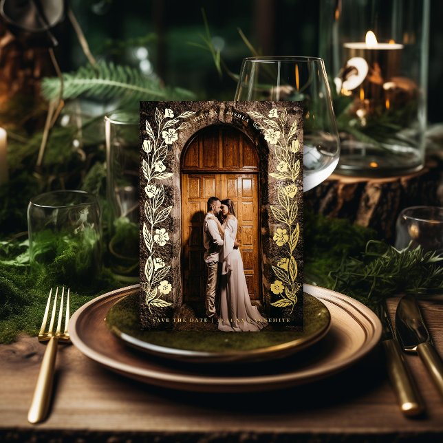 Invitación Con Relieve Metalizado Foto de Arco Floral Guardar la fecha (Subido por el creador)