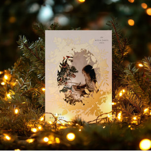 Invitación Con Relieve Metalizado Foto de Bayas Navideñas Clásicas