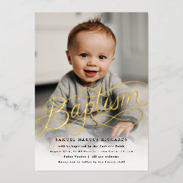 Invitación Con Relieve Metalizado Foto de bebé Bautizo Oro