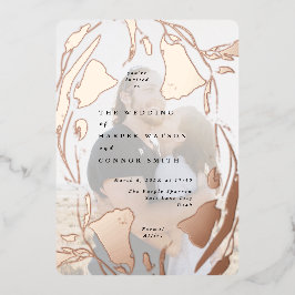 Invitación Con Relieve Metalizado Foto de boda boho de flores silvestres de oro rosa