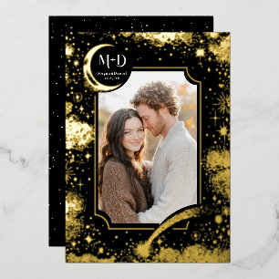 Invitación Con Relieve Metalizado Foto de boda celestial romántica de noche estrella