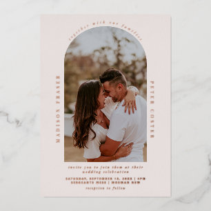 Invitación Con Relieve Metalizado Foto de boda de arco moderno minimalista