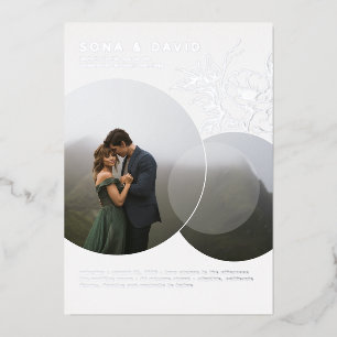 Invitación Con Relieve Metalizado Foto de boda floral minimalista moderna