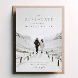 Invitación Con Relieve Metalizado foto de boda invernal para guardar la fecha