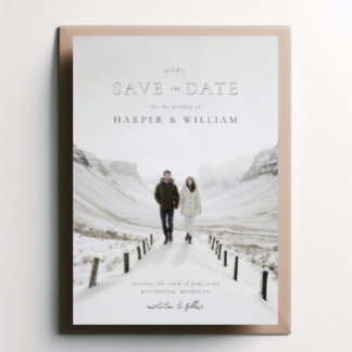 Invitación Con Relieve Metalizado foto de boda invernal para guardar la fecha