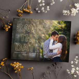 Invitación Con Relieve Metalizado Foto de boda moderna para guardar la fecha