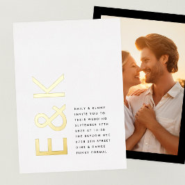 Invitación Con Relieve Metalizado FOTO de boda monograma simple ultra moderno en ORO
